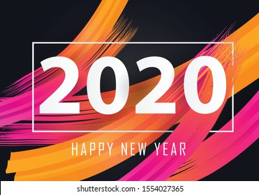 happy new year 2020. 2020 Year on the background imitation of a colorful brushstroke