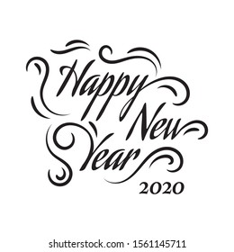 Happy New Year 2020 on White Background. 
hand drawn curve and swirl of new year 2020 
celebrations gretting card Creative Design Concept Image.
Illustration of New Year Eve 2020.