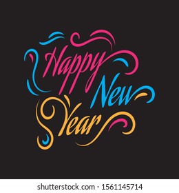 Happy New Year 2020 on White Background. 
hand drawn curve and swirl of new year 2020 
celebrations gretting card Creative Design Concept Image.
Illustration of New Year Eve 2020.