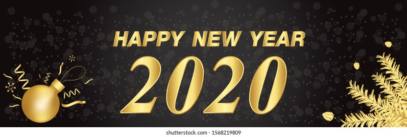 Happy New year 2020 on black  and bokeh snowflake background