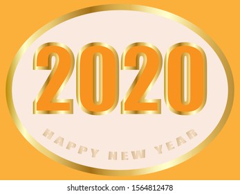 happy new year 2020. orange numbers with gold outline. holiday poster, banner, sticker