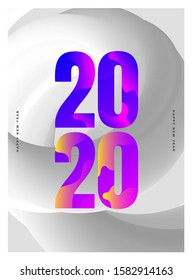 Happy new year 2020 party flyer design with light color fluid and liquid shape