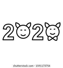 Happy new Year 2020 with Pet Concept, Adorable Puppy Couple Greeting New Year Design Vector Icon 