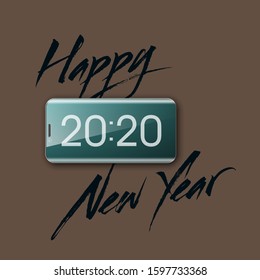 Happy New Year 2020 phone background. Smartphone decoration. Greeting card telephone design template 2020 confetti. illustration phone date 2020 year. Celebrate phone brochure. Telephone flyer