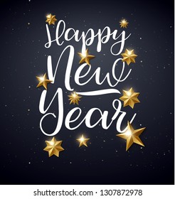 happy new year 2020 place for text gold stars calligraphy 