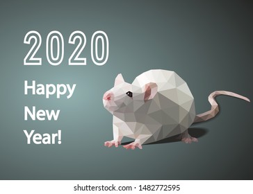 Happy New Year 2020. Postcard with rat zodiac sign. Vector, EPS 10