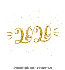 Happy New Year 2020 poster with hand drawn lettering.