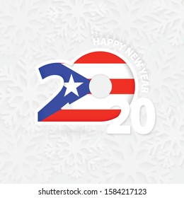 Happy New Year 2020 for Puerto Rico on snowflake background. Greeting Puerto Rico with new 2020 year.