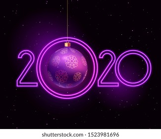 Happy New Year 2020 Purple Neon Style Background