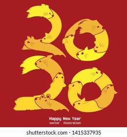 Happy new year 2020 year of the rat zodiac. The animal of the Chinese zodiac. Calligraphy Style Writing. Hand drawn vector illustration.