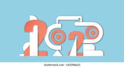 Happy new year 2020, year of the rat. Template design for cover book, banner, invitation, poster, flyer. Vector illustration in paper cut and craft style.