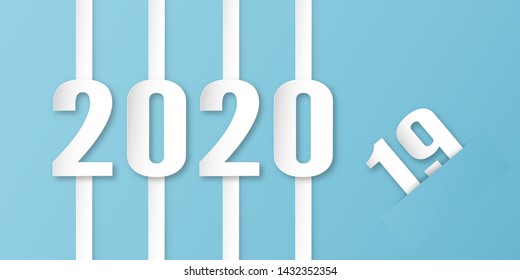 Happy new year 2020, year of the rat. Template design for cover book, banner, invitation, poster, flyer. Vector illustration in paper cut and craft style.