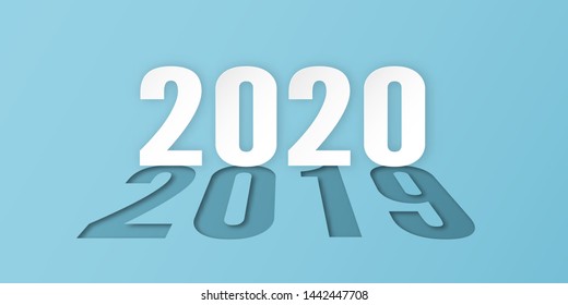Happy new year 2020, year of the rat. Template design for cover book, banner, invitation, poster, flyer. Vector illustration in paper cut and craft style.