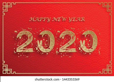 Happy new year 2020, year of the Rat, Zodiac sign, with gold paper cut art and craft style on color background for greetings card, flyers, poster (Chinese Translation : happy new year, year of rat)