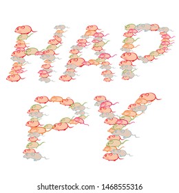 Happy new year 2020 year of the rat zodiac. The animal of the Chinese zodiac. Hand drawn vector illustration.