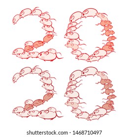 Happy new year 2020 year of the rat zodiac. The animal of the Chinese zodiac. Hand drawn vector illustration.