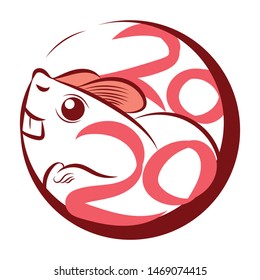 Happy new year 2020 year of the rat zodiac. The animal of the Chinese zodiac. Hand drawn vector illustration.