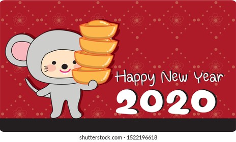 Happy New Year 2020 ,Rat New year Chinese style with red background greeting.