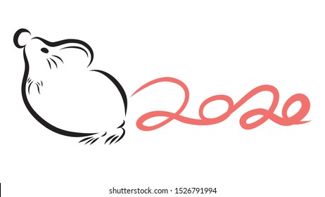 Happy new year 2020 year of the rat zodiac. The animal of the Chinese zodiac. Hand drawn vector illustration.