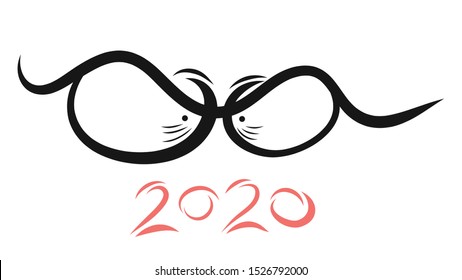 Happy new year 2020 year of the rat zodiac. The animal of the Chinese zodiac. Hand drawn vector illustration.