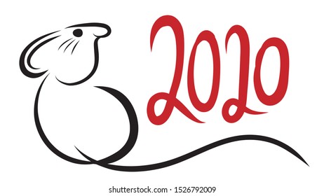 Happy new year 2020 year of the rat zodiac. The animal of the Chinese zodiac. Hand drawn vector illustration.