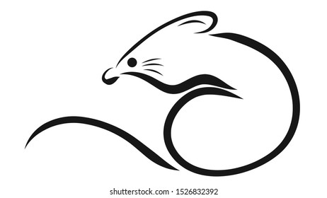 Happy new year 2020 year of the rat zodiac. The animal of the Chinese zodiac. Mouse symbol. Hand drawn vector illustration.