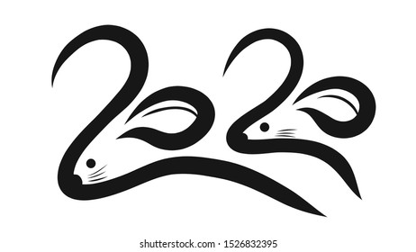 Happy new year 2020 year of the rat zodiac. The animal of the Chinese zodiac. Mouse symbol. Hand drawn vector illustration.