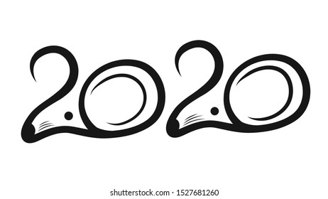 Happy new year 2020 year of the rat zodiac. The animal of the Chinese zodiac. Hand drawn vector illustration.