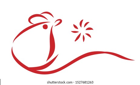 Happy new year 2020 year of the rat zodiac. The animal of the Chinese zodiac. Mouse, mice as a symbol in asian culture. Hand drawn vector illustration.