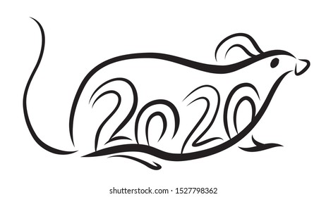 Happy new year 2020 year of the rat zodiac. The animal of the Chinese zodiac. Mouse, mice as a symbol in asian culture. Hand drawn vector illustration.
