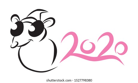 Happy new year 2020 year of the rat zodiac. The animal of the Chinese zodiac. Mouse, mice as a symbol in asian culture. Hand drawn vector illustration.