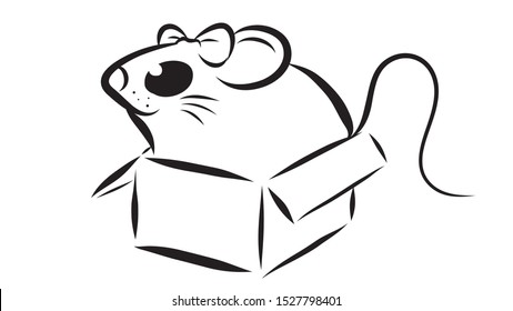 Happy new year 2020 year of the rat zodiac. The animal of the Chinese zodiac. Mouse, mice as a symbol in asian culture. Rat in a box. Hand drawn vector illustration.