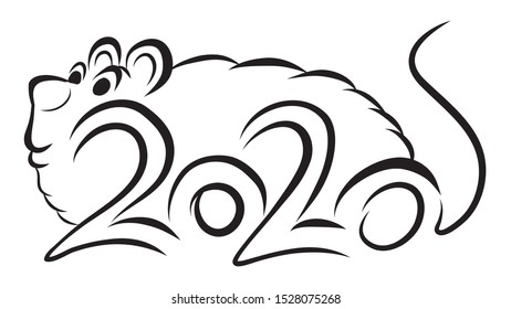 Happy new year 2020 year of the rat zodiac. The animal of the Chinese zodiac. Hand drawn vector illustration.