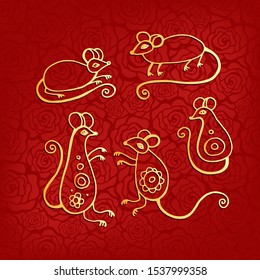 Happy New Year 2020 year of rat Chines style. The Zodiac sign of 2020 year vector design. Chinese Translation: Happy new year.