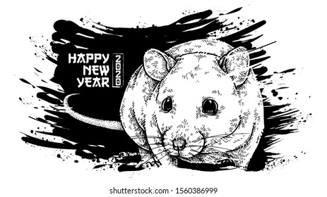Happy New Year 2020, Year Of The Rat, Isolated Vector
