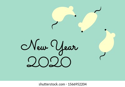 Happy New Year 2020, year of the rat. Bright holiday postcard in simply style, vector illustration