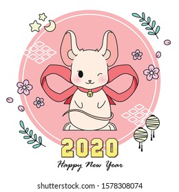 Happy new year 2020 the year of rat cute cartoon illustration doodle for celebrate item