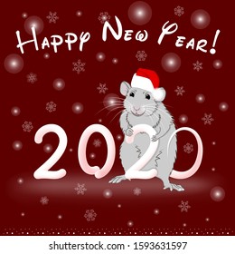 Happy New Year 2020 rat on red background