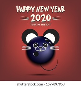Happy New year. 2020 year of the rat. Cute muzzle mouse in the form of a bowling ball. Bowling ball made in the form of a rat. Greeting card design template with for 2020 new year. Vector illustration