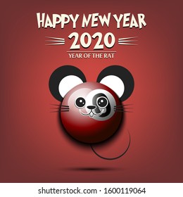 Happy New year. 2020 year of the rat. Cute muzzle mouse in the form of a billiard ball. Billiard ball made in the form of a rat. Greeting card design template with for new year. Vector illustration