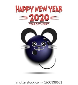 Happy New year. 2020 year of the rat. Cute muzzle mouse in the form of a bowling ball. Bowling ball made in the form of a rat. Greeting card design template with for 2020 new year. Vector illustration