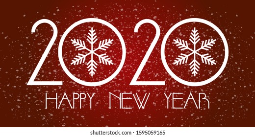 Happy New Year 2020 red Greeting Background. Vector illustration with  numbers and snowflakes