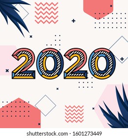 Happy new year 2020 retro style for holiday calendar, greeting card ,flayer or banner