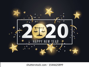 happy new year 2020. 2020 with Scales of justice . concept for lawyer, attorney and law