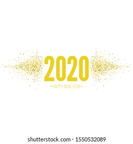 Happy new year 2020 with a scattering of gold stars on a white background. Vector illustration.