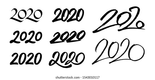 Happy New Year 2020. Set of calligraphy numbers for Chinese Year of the Rat. Vector illustration.