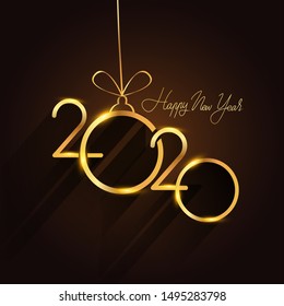 Happy New Year 2020 - New Year Shining background, text design gold colored, vector elements for calendar and greeting card.