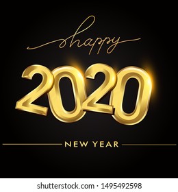 Happy New Year 2020 - New Year Shining background, text design gold colored, vector elements for calendar and greeting card.