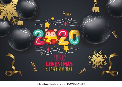 Happy New Year 2020 - New Year Shining background with rat and balls