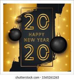 Happy New Year 2020 - New Year Shining background with gold color and glitter, elegant design.